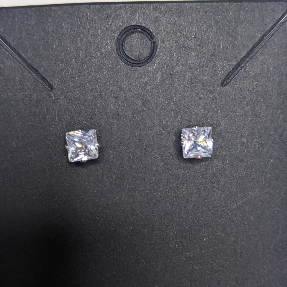 Cubic Zirconia Stud Earrings Princess Cut 0.5cm Small